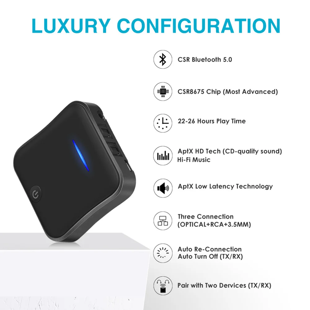 Беспроводной Bluetooth 5,0 адаптер передатчик приемник CSR8675 HD LL аудио музыка USB адаптер 3,5 мм 3,5 AUX Jack/SPDIF/RCA для ТВ ПК