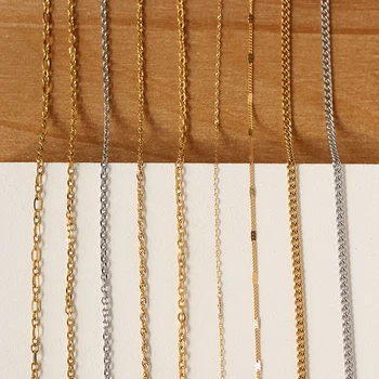 18K Gold Plated Stainless Steel Thin Cuban Twisted Chain Necklaces for Women Girls Collars Waterproof DIY Jewelry
