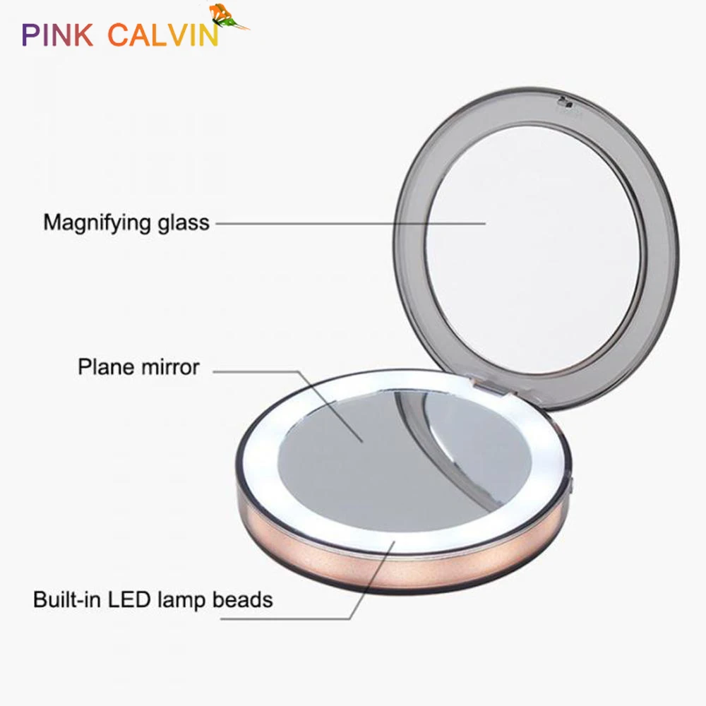 

LED Mini Makeup Mirror 1X 3X Magnify Hand Held Fold Small Portable Micro USB Connect Cable Built-in Battery Chargeable 40
