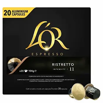 

L'OR Espresso Kaffee Ristretto Intensität 11 - Nespresso®* kompatible Kaffeekapseln aus Aluminium - 5 Packungen mit 20 Kapseln