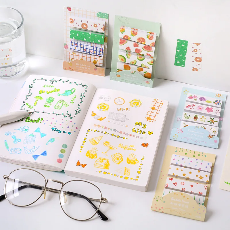 

Mohamm Summer Series Kawaii Cute Sticky Notes Memo Pad Diary Stationery Flakes Scrapbook Decorative Sticky Notes 80PCS