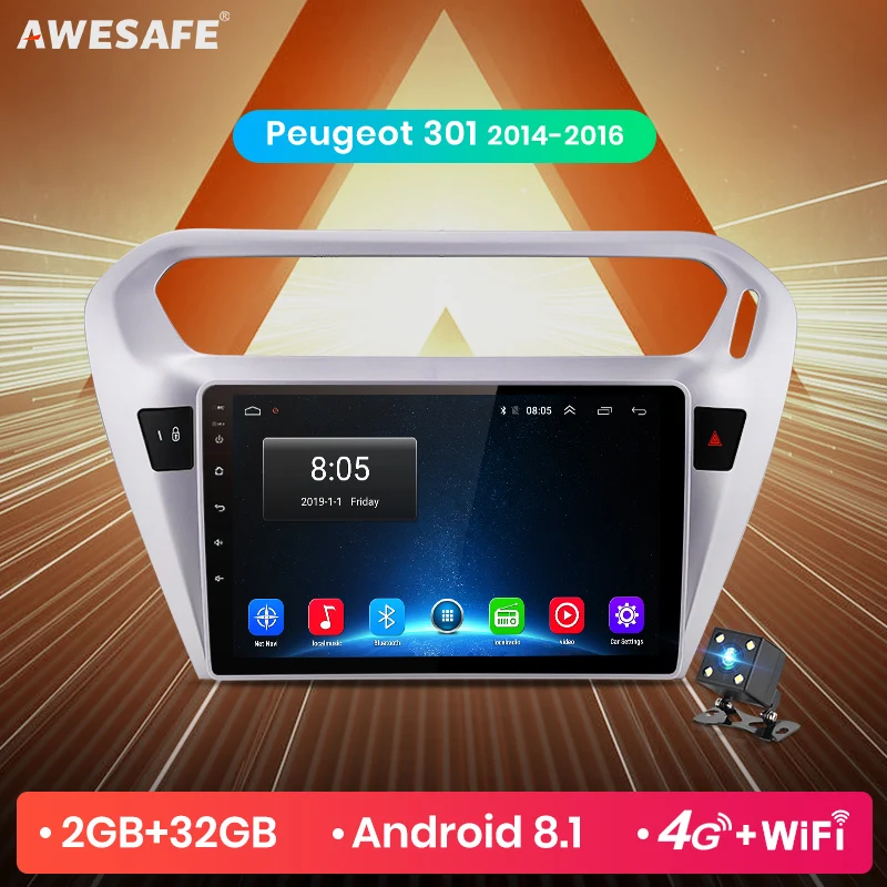

AWESAFE 2G+32G Android 8.1 For Peugeot 301 2014 2015 2016 Car Radio Multimedia Video Player Navigation GPS 2 din dvd