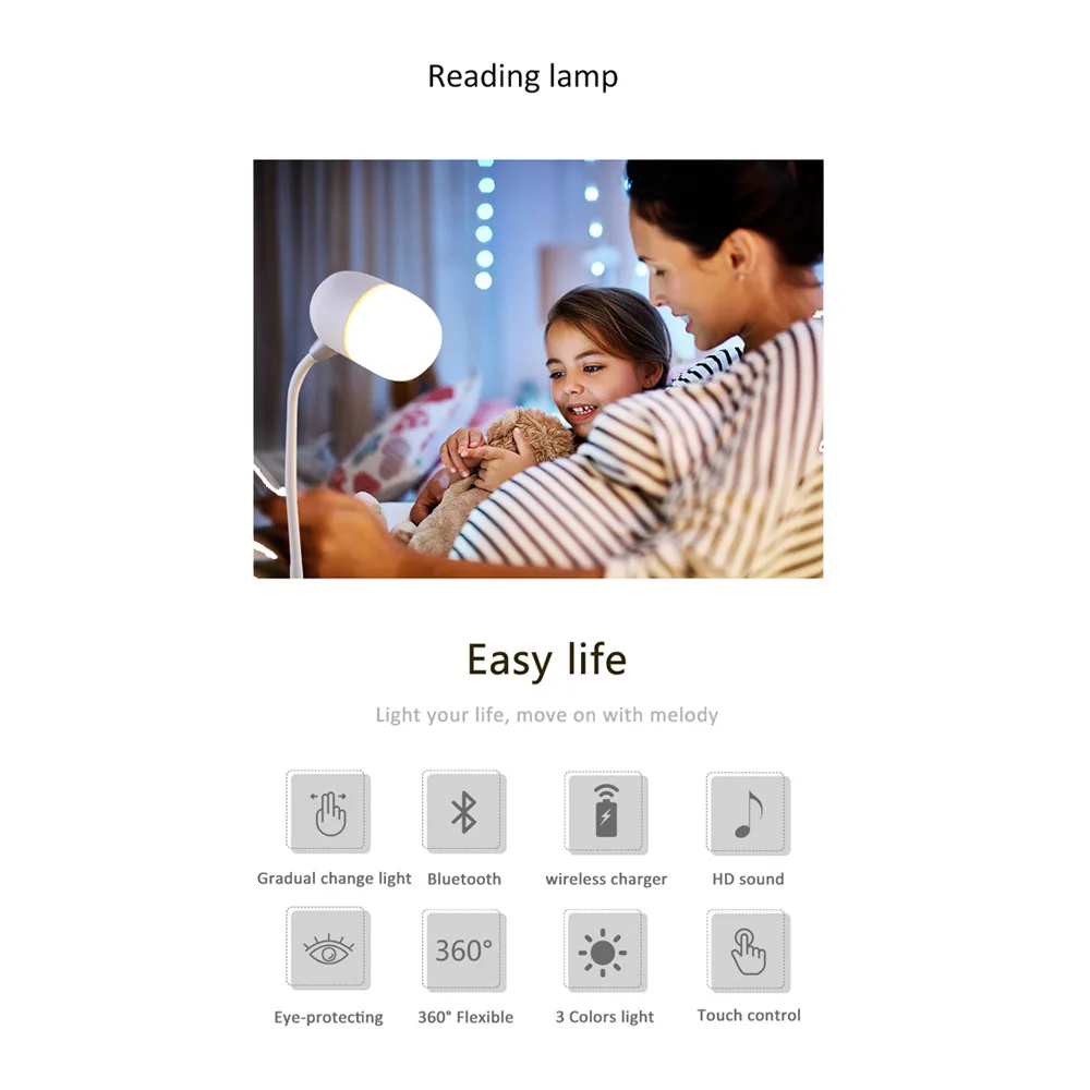 Touch Desk Lamp Wireless Charger Wireless Bluetooth Speaker 3 in 1 Smart Mini Loud speaker for IPhone 8 XR XS/Sanmsung L4