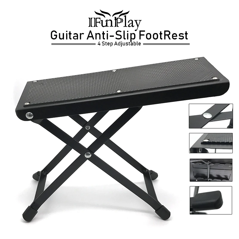 Guitar Footstool 4 Height Level Adjustable Guitar Foot Rest Stand Folding Foot Rest for Guitar Players