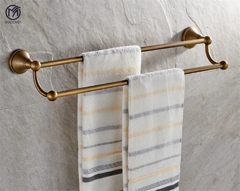 

Brass Towel Rack Brushed Antique Double Wall-Mounted Modern Bathroom Accessories Storage Device