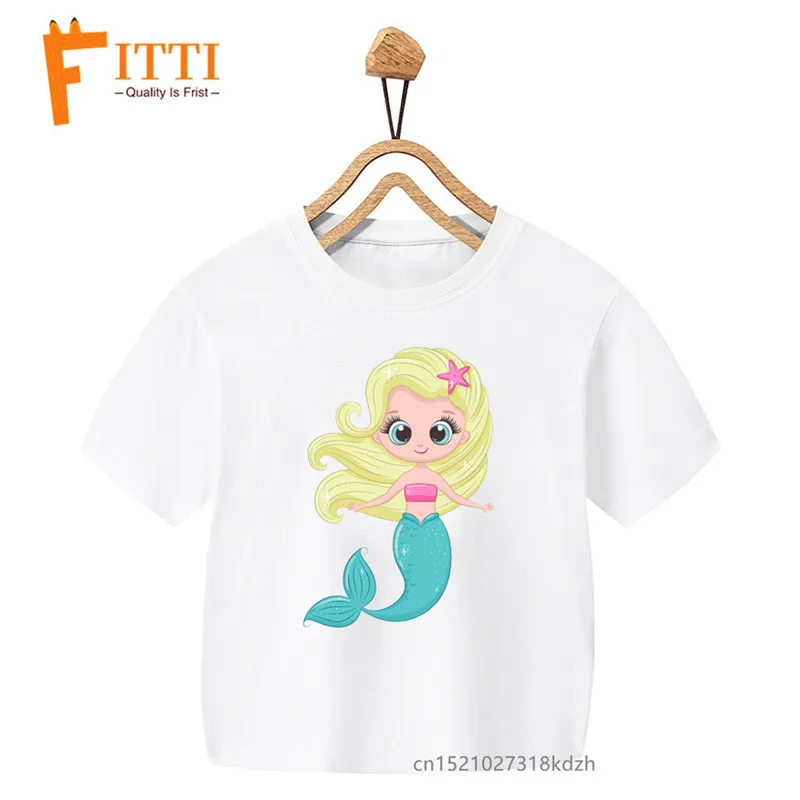 Mermaid Kawaii Flower Print Girl T-Shirt Bianca Kid Summer Kawaii Funny Clothes Little Baby Animal Y2K Clothes,Drop Ship
