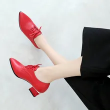 Г., весенние модные женские туфли на высоком каблуке с острым носком на шнуровке женская повседневная обувь из искусственной кожи женская обувь черного и красного цвета