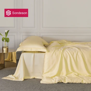 

Sondeson 25 Momme Silk Luxury 100% Silk Yellow Bedding Set Duvet Cover Set Flat Sheet Pillowcase Queen King For Adult Bed Set