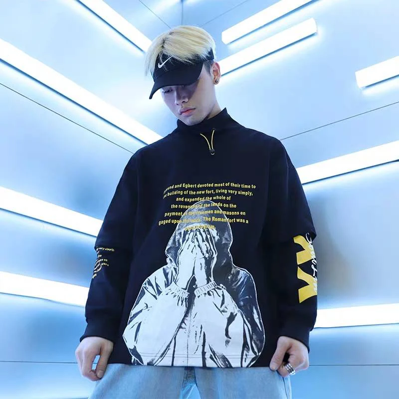 Забавные крутые худи, Мужская толстовка, мужская с принтом Harajuku, с круглым вырезом, высокая уличная толстовка, Мужская Осенняя хип-хоп, японские худи, уличная одежда
