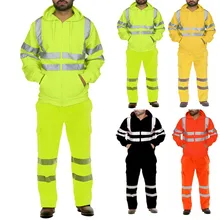 Улучшенная видимость контрастный спортивный костюм мужской полосатый дорожный рабочий высокая видимость толстовка и брюки наборы светоотражающий спортивный костюм