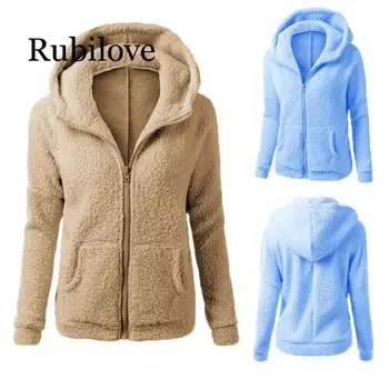 

Rubilove 2019 Women Hooded Sweater Coat Fashion Winter Warm Wool Zipper Coats Cotton Coat Outwear female