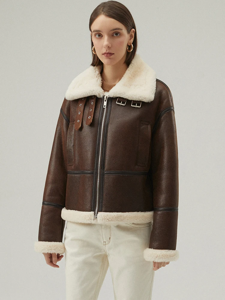 womens leather shearling coat