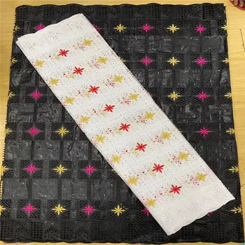 

2020 African New swiss voile lace fabric with bazin riche handmade bazin 2.5yards+2.5yards new african lace for dress 18-16