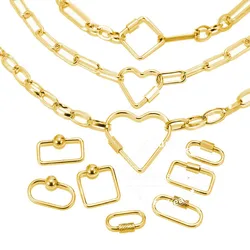 4pcs Stainless Steel Heart Screw Locking Clasp Gold Oval Square Carabiner Clasps for Necklace Bracelet Keychain Making