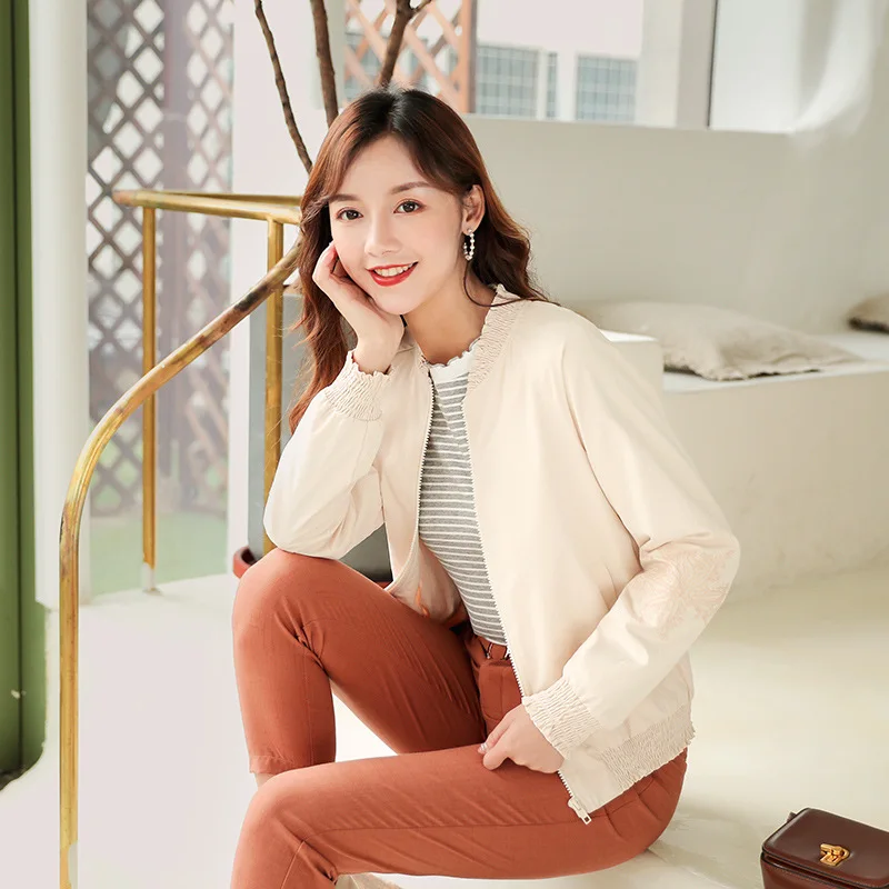 

2019 Autumn Clothing New Style Korean-style Short Baseball Uniform Loose Casual Zipper Cardigan Embroidered Coat Women's