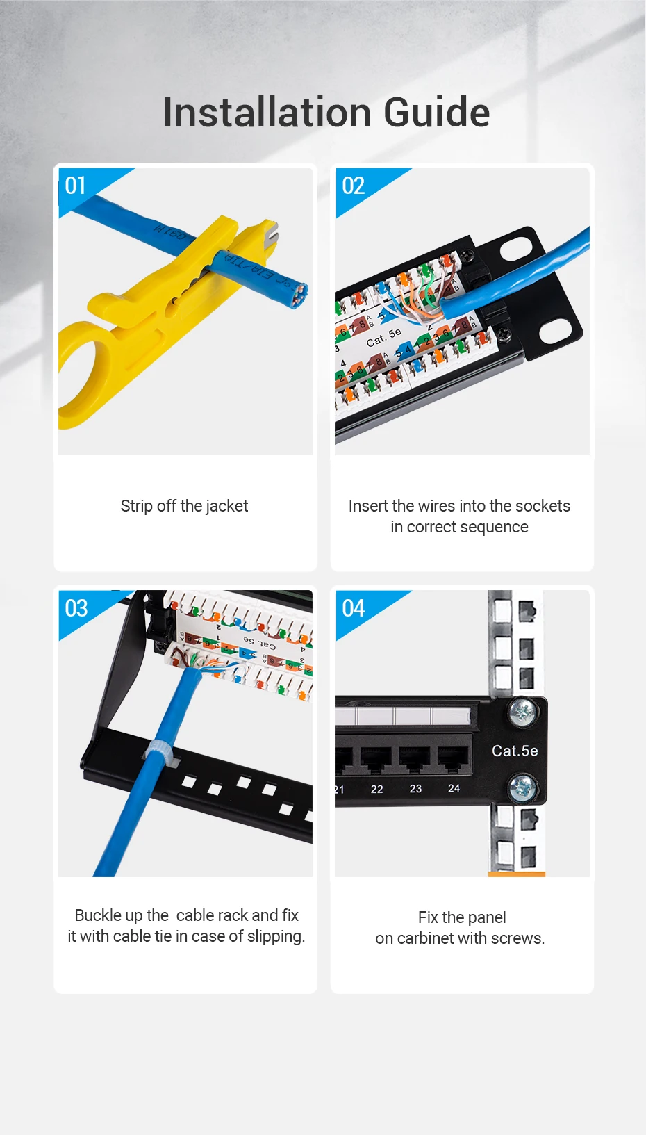 Vention 19in 1U стойка 24 порта CAT6A патч-панель RJ45 сетевой кабель адаптер Keystone разъем ethernet распределительная рамка отправка инструмента