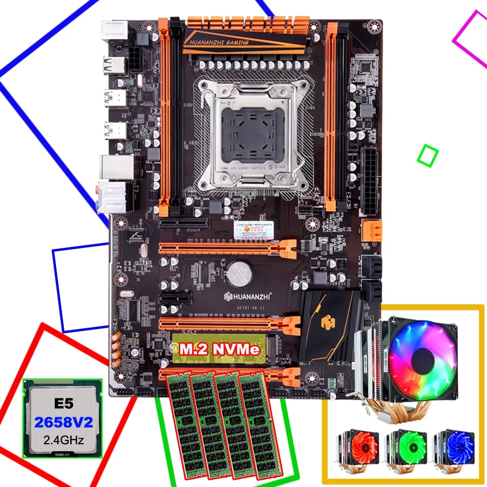 Best Price Discount computer mainboard HUANANZHI X79 LGA2011 motherboard with M.2 slot CPU Xeon E5 2658 V2 with cooler RAM 64G(4*16G) 1866