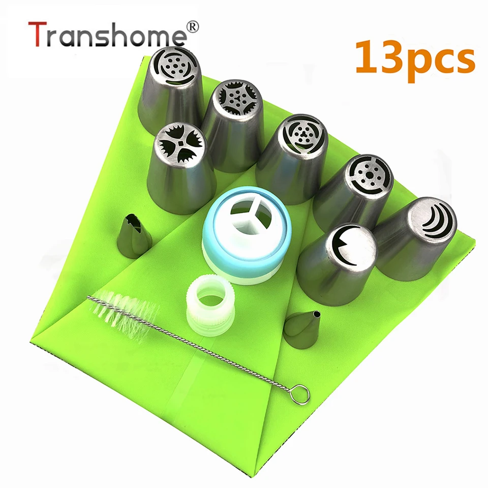 

Transhome Russian Icing Piping Tips 13pcs Stainless Integrated Forming Pastry Nozzles Rose Cream Bakeware Cupcake Cake Tools