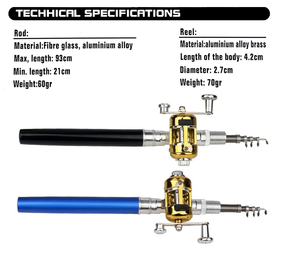 Pocket Inklapbare Hengel Reel Combo Mini Pen Fishing Pole Kit Telescopische Hengel Spinning Reel Combo Kit