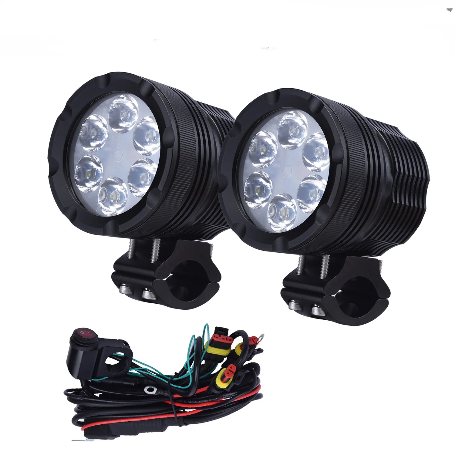 

2PCS 60W Motorcycle Headlight 6000LM Motorbike U3/XML LED Moto Driving Fog Spot Head Light with Mounting clamps Wiring harness