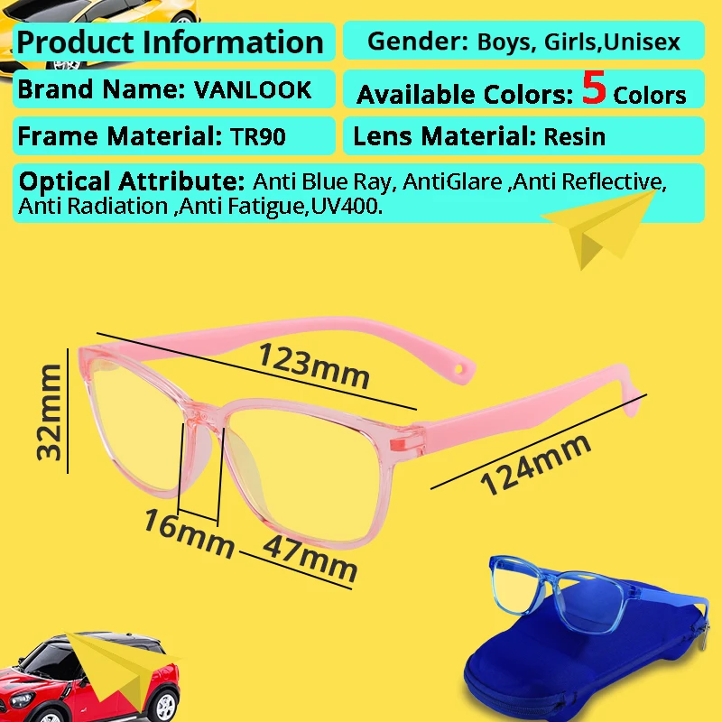 VANLOOK Glasses for Girls Boys Kids Teenage Anti Glare Blue Light Children's Computer Blocking Screen Gaming Silica TR90 w/ Case