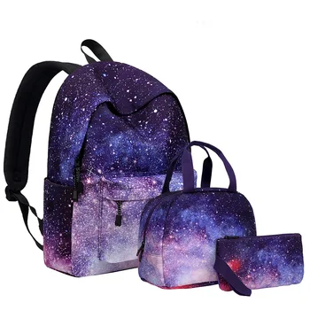 

Women Men Backpack Starry Sky 2020 Fashion Schoolbag Large Capacity Book Three-piece Bag Student Meal Bag Girl Boy Backpack