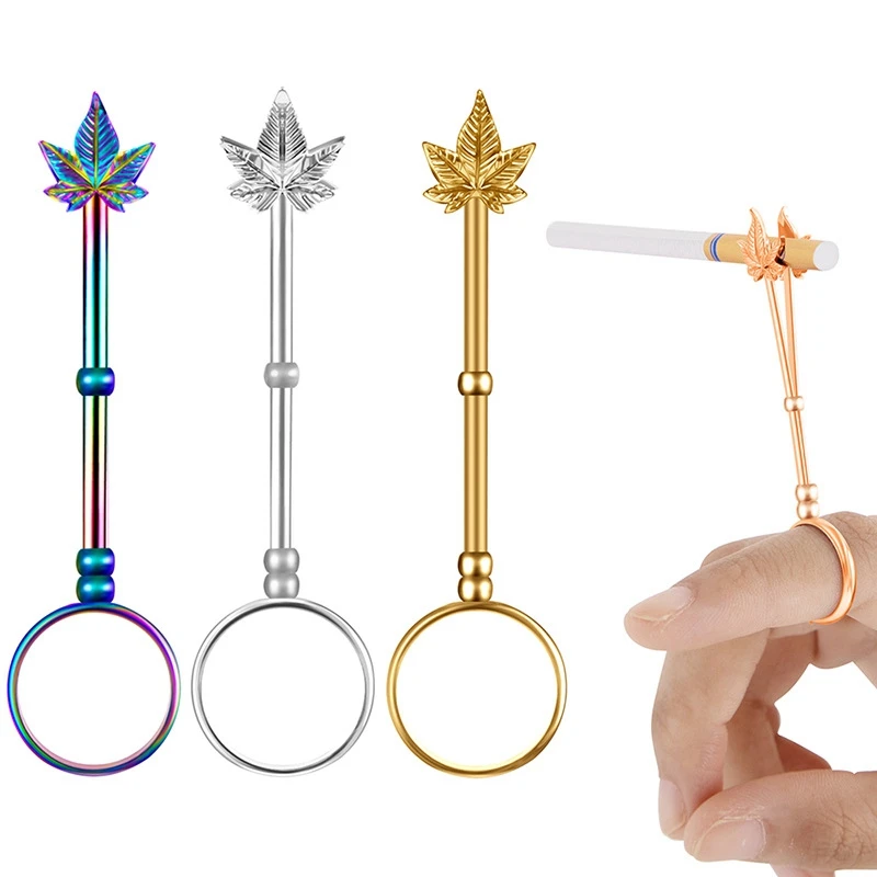 Ring Set Finger Ring New Cigarette Holder Ring Frame Retro Portable Metal Finger Clip Gift Set Color Maple Leaf Personality Ring Smoking Accessories