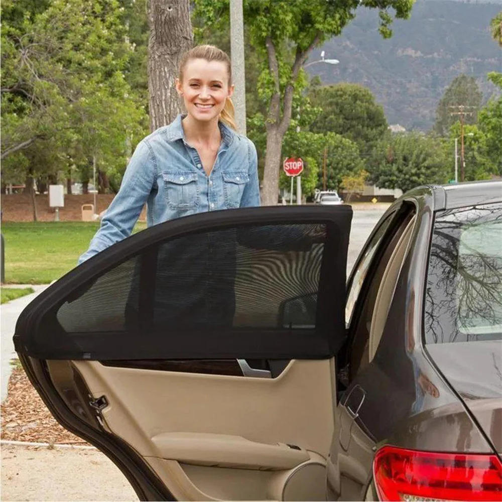 

2Pcs Black Car Mesh Curtain Side Window Sunshade Anti-mosquito Curtain Ventilation Network Rear Window Side Sun Block
