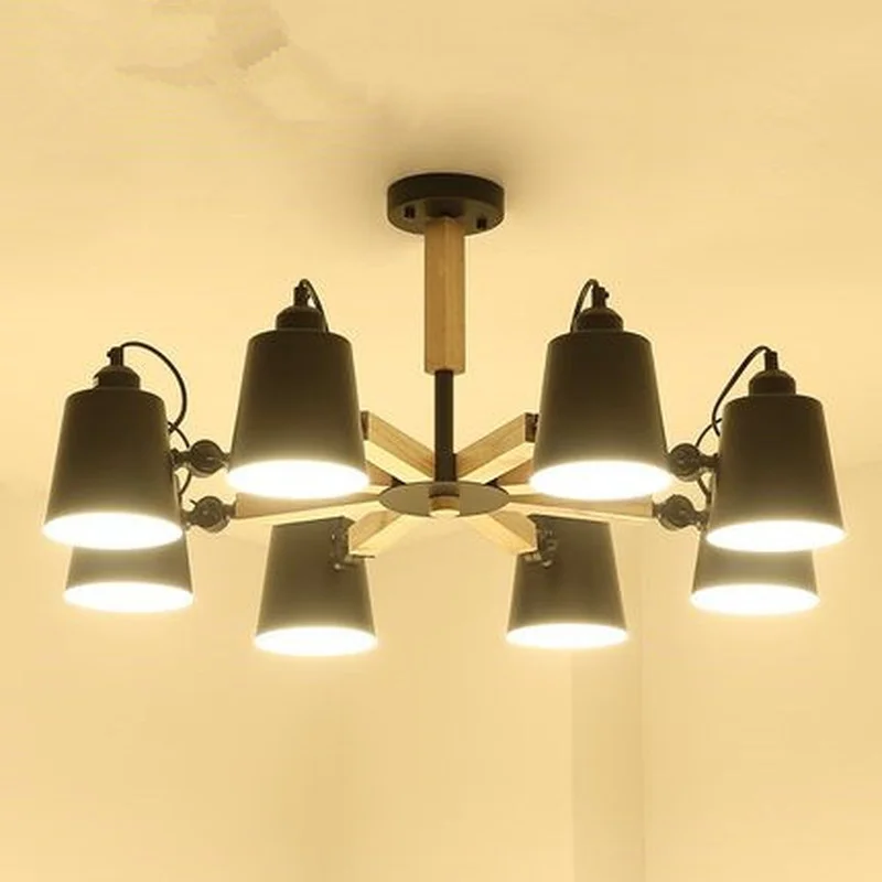 

Деревянная светодиодная люстра на руль E27, 220 В, черно-белая, двухцветная, железная, для столовой, гостиной, спальни