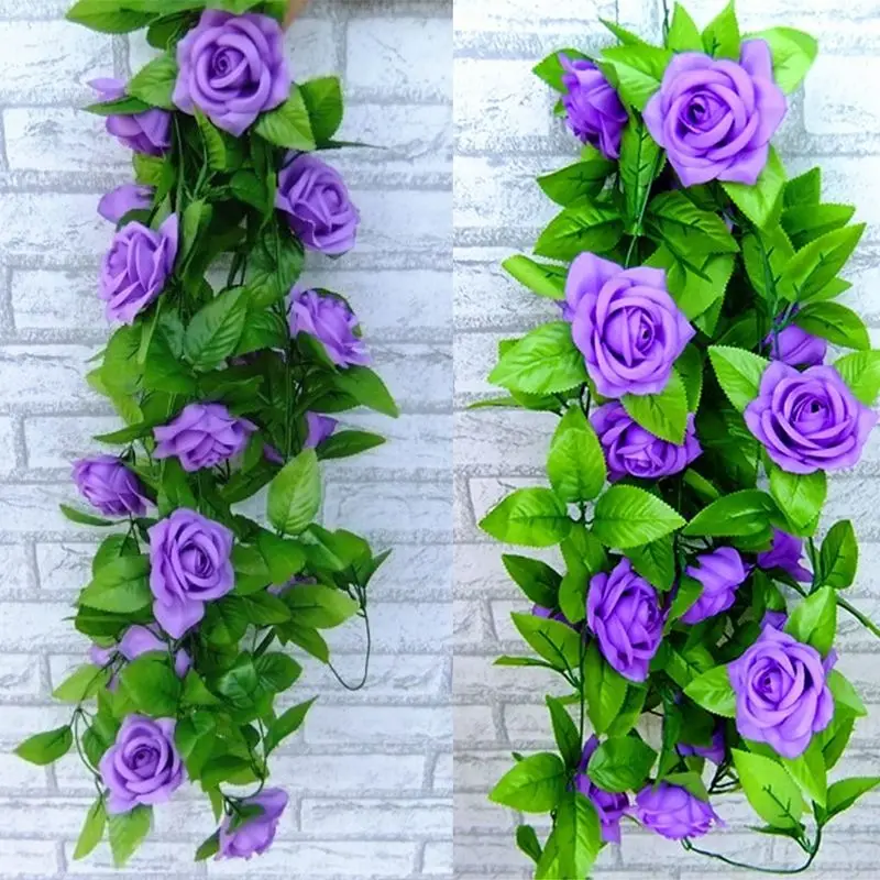 2,5 м длинные искусственные розы гирлянды шелковые цветы лоза плюща Свадебные садовые гирлянды для вечерние украшения дома сада балкона - Цвет: Purple
