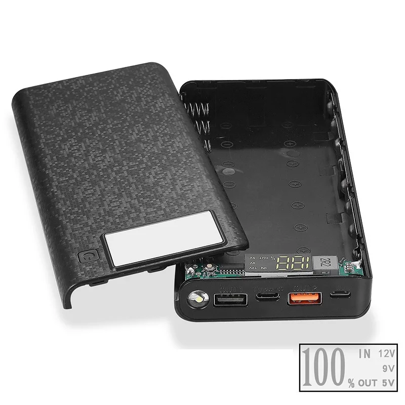 3.0USB Банк питания зарядное устройство чехол DIY упаковка 8X18650 батарея Чехол для мобильного телефона с факелом - Цвет: Черный