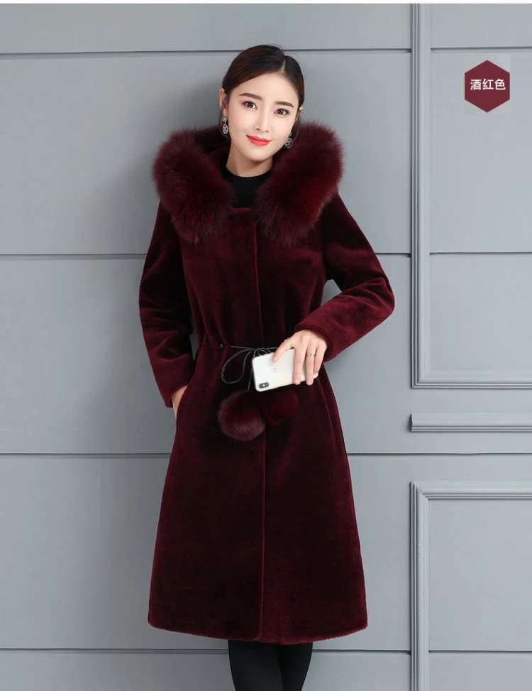 Зимнее женское длинное меховое пальто, теплая Женская куртка, высокое качество, водное бархатное пальто с капюшоном, пальто из искусственного меха, черное пальто из овчины