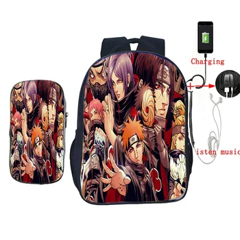 

2 Pcs/set NARUTO School Bag Akatsuki Backpack for Teenage Boys Girls Kakashi USB Charging Travel Shoulder Bags