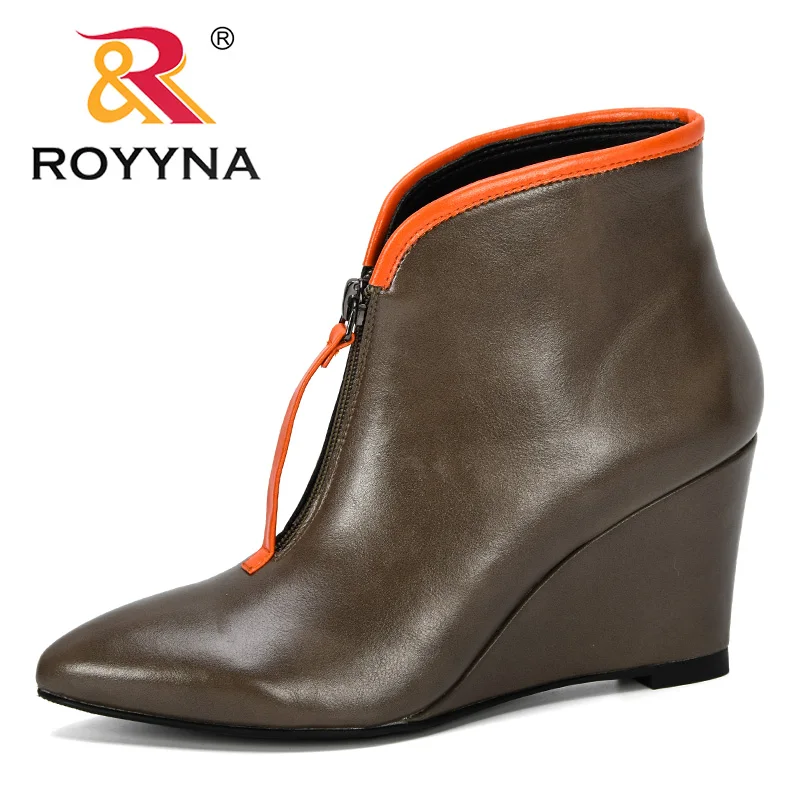 ROYYNA/ г. Новые стильные ботинки осень-зима женские классические Ботильоны на молнии Женская модная обувь уличная женская обувь