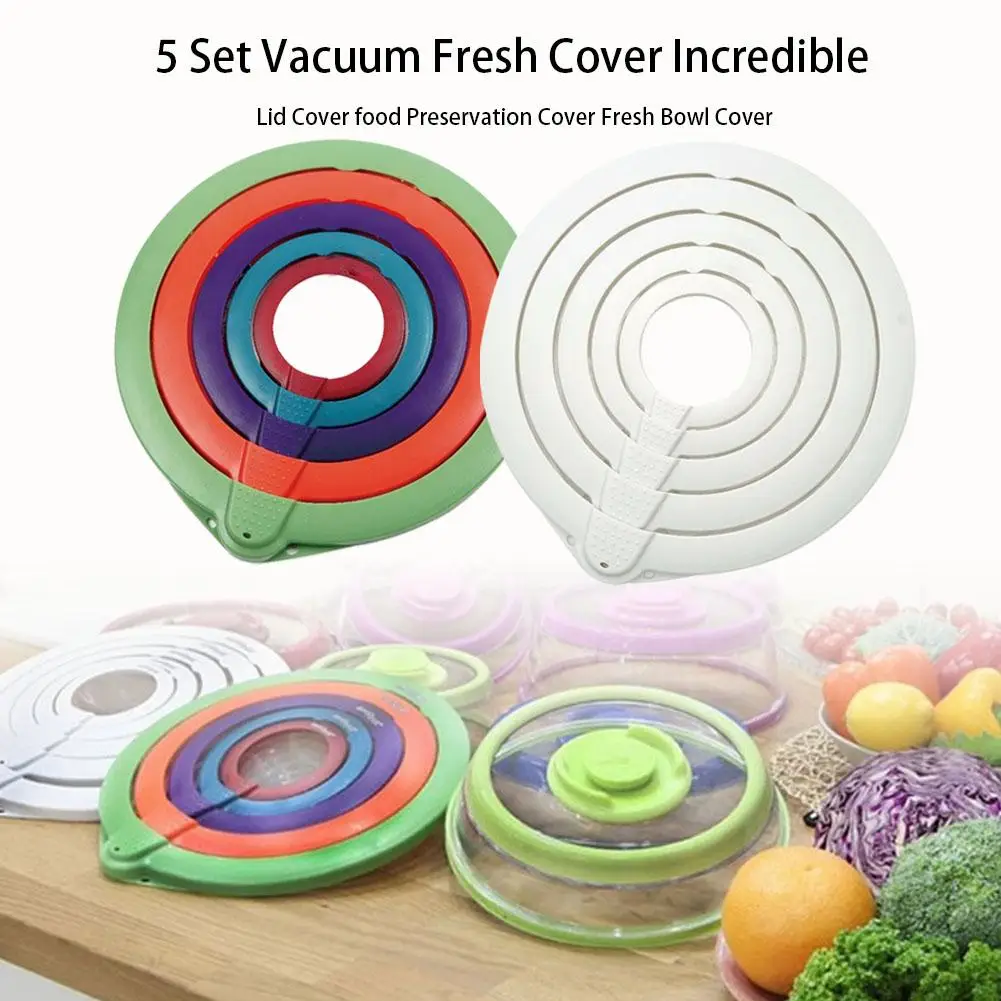 

5PCS Vacuum Fresh-keeping Cover Five-piece Suit Incredible Lid Cover Food Preservation Cover 18cm Fresh Bowl Cover