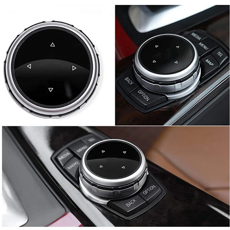 Multimedia Knob Controller Wheel Replacement Cover with Two Different Style Button Stickers for BMW 1 3 5 Series
