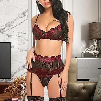 

New Bandage Green Lace Bra Set Women Lingerie Embroidery Thick Push Up Brassiere Cotton Underwear Set Sexy Bras Gather 2020