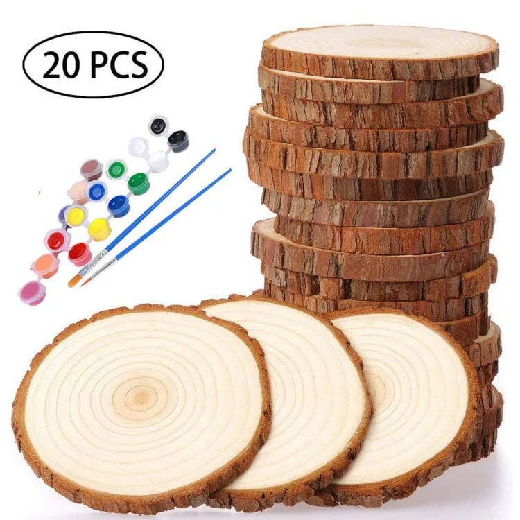 

20 Pcs 3.5-4 inch Unfinished Natural Wood Slices with Bark for Crafts, Wood kit Circles Christmas Ornaments Log Discs for DIY Cr