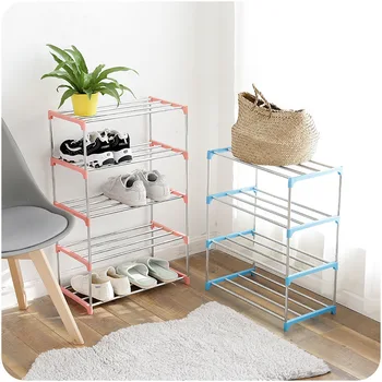

Easy Assemble Shoe Rack Sneakers Stand Boots Rack Portable Space-saving Home Dorm Stand Holder Metal Shoe Shelf with Handrail