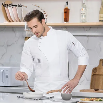 

MSORMOSIA Unisex for Casual Soft Chef Jackets Short Sleeve Oblique Collar Kitchen Catering Restaurant Food Serive Work Uniform