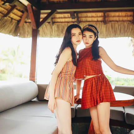 

Small Peach Bathing Suit Women's Four-piece Set New Style Retro Fashion Slimming Underwire Push up xing gan qun Triangle Two-pie