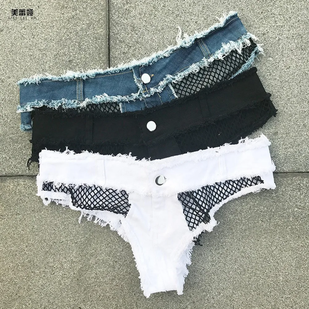 New Women Denim Super Shorts Fashion Sexy Net Holes Short Jeans Female Edge Grinding Denim Shorts Nightclub Beach Clothes