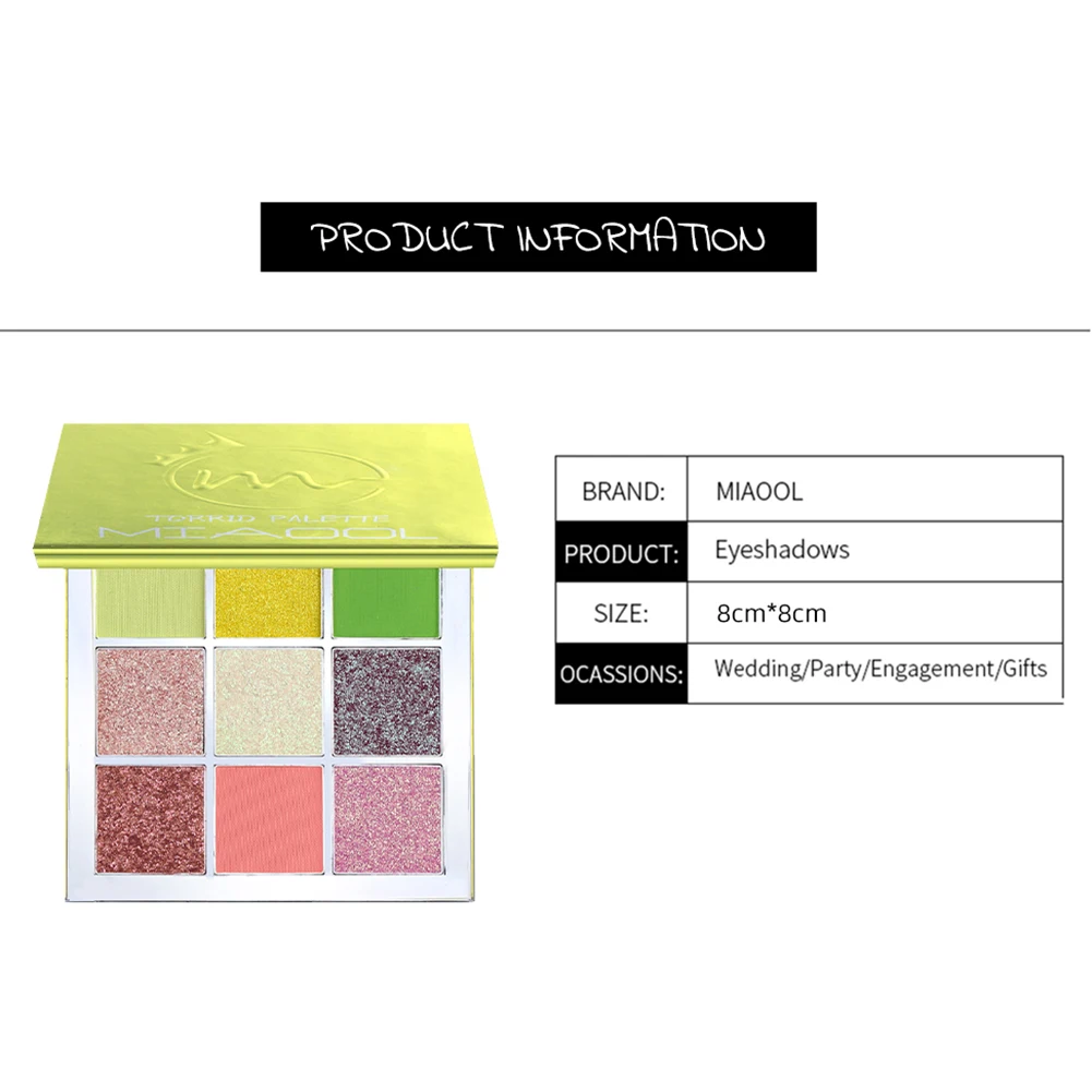 MIAOOL Makeup Eyeshadow Pallete Makeup Brushes 9 Color Shimmer Pigmented Fluorescent green diamond sequin eye shadow MIAOOL Makeup Eyeshadow Pallete Makeup Brushes 9 Color Shimmer Pigmented Fluorescent green diamond sequin eye shadow