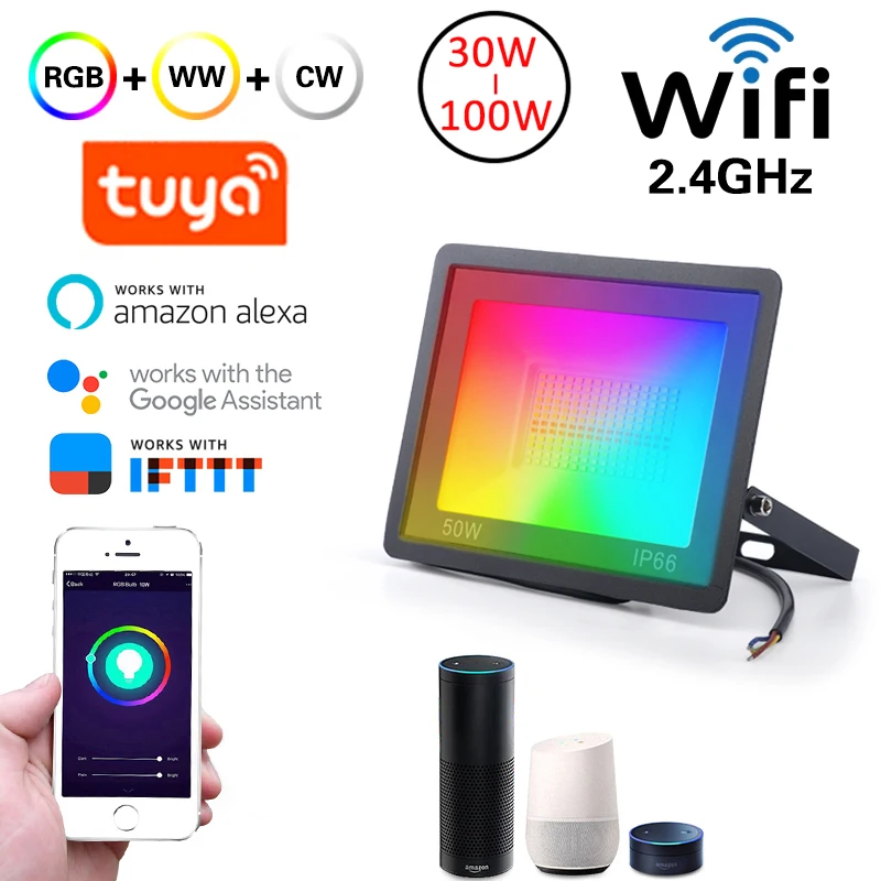 LED Smart Floodlights WiFi Smart Home Outdoor Lighting Tuya app Smart Life RGB Wall lamp IP66 50W/100W Spotlight