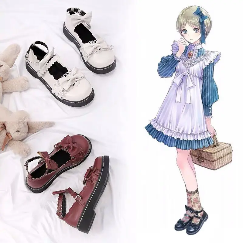 Студенческая обувь LoveLive в стиле &quotЛолита&quot кружевные туфли с бантом на низком