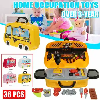 

36 PCS Kids Home Occupation Toy Suitcase Craftsaman Doctor Chef Dresser Pretend Play Set Portable Suitcase for over 3 years old