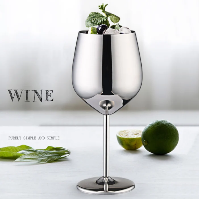 Stainless Steel Goblet Red Wine Glass Drop-Resistant Drum Type Copper Plated Wine Glass MYDING