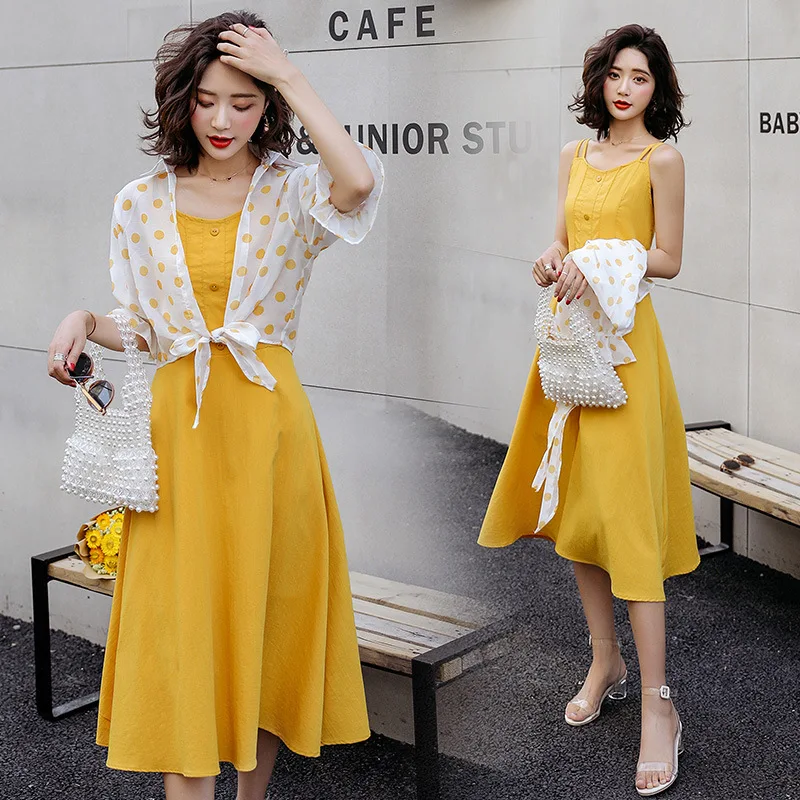 

Online Celebrity Dress Outfit Western Style Very Fairy 2019 New Style Popular Summer Elegant Hipster Two-Piece Set Strapped Dres