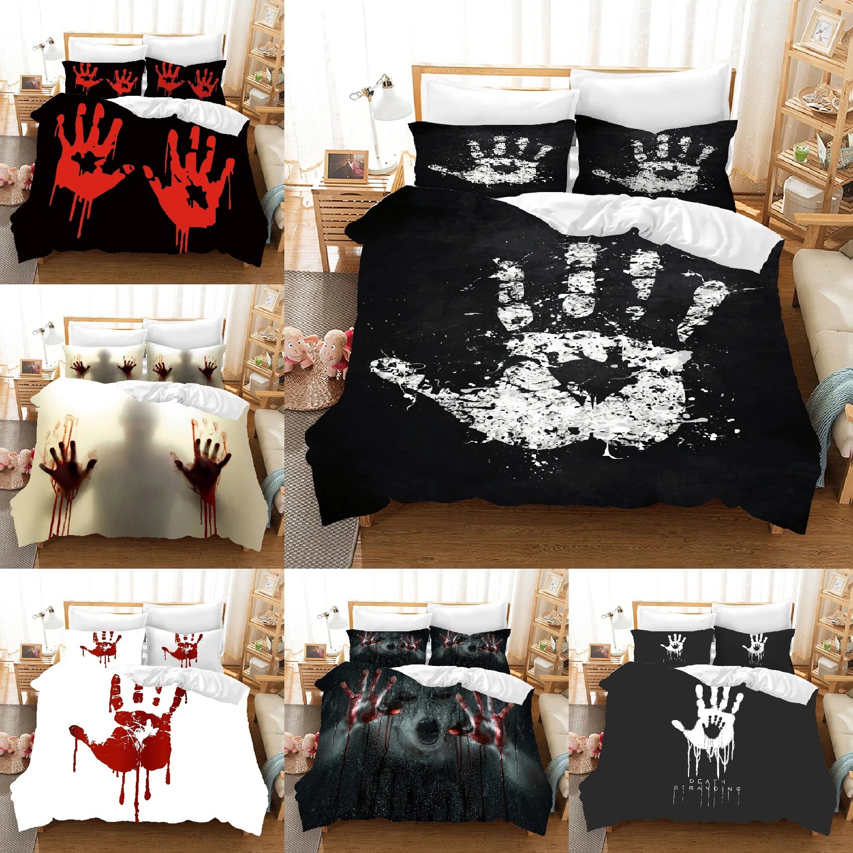 Horror Blood Handprint Bedding Set For Bedroom Soft Bedspreads Comforter Duvet Cover Quality Quilt And Pillowcase |