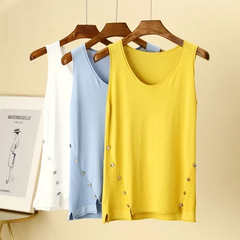 

Summer Slim 2019 Women's Wear New Loose shirt Bottom vest Ice Silk Sleeveless Knitted Top for Women